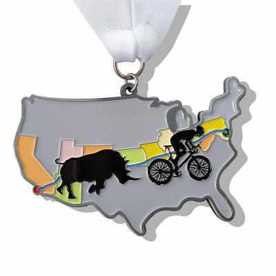 Nueva medalla de deporte de carrera de ciclismo de bicicleta de metal personalizada con cinta de medalla
